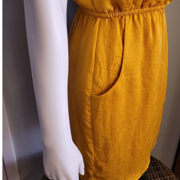 Coquette Babydoll Smocked Satin Mini Dress Mustard Yellow Indie Festival XS - Picture 3 of 10